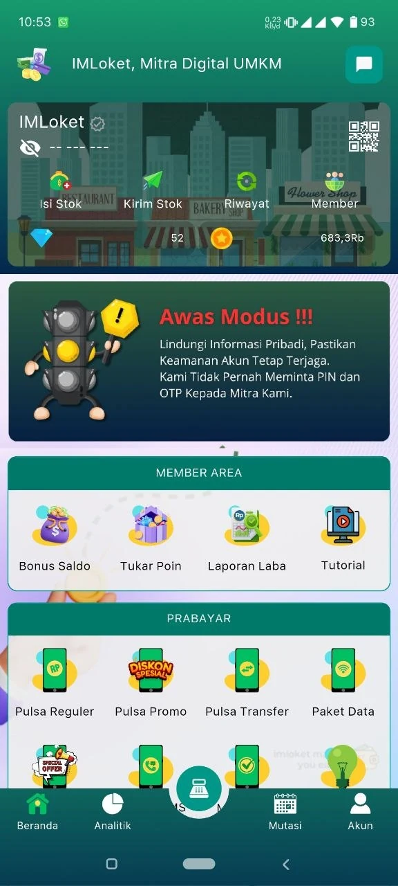 Tampilan layanan pada aplikasi IMLoket